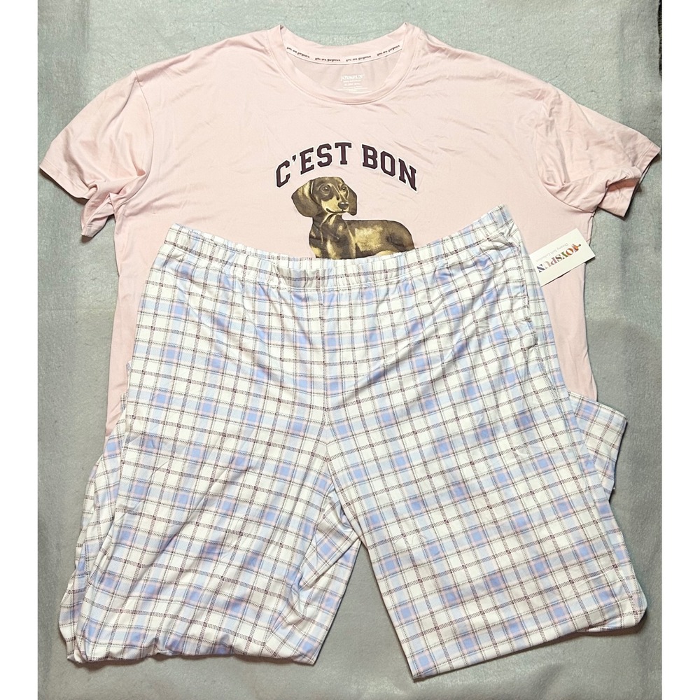 Joyspun Dreamy Soft Pajama Set 2X Pink C'est Bon Dachshund Plaid Pants NEW